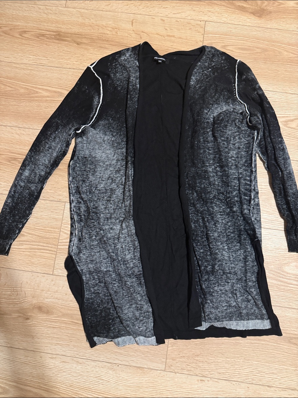 525 America Black, White & Gray Open-Front Long Cardigan With Side Slits